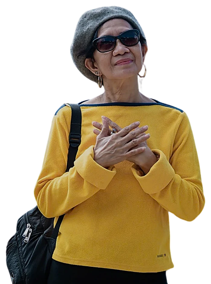 Woman traveler, moved by the experience
